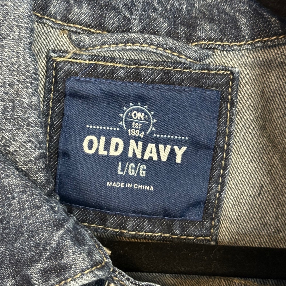 Old Navy Denim Trucker Jacket Womens Large Blue Workwear Streetwear Grunge Punk - Picture 9 of 11